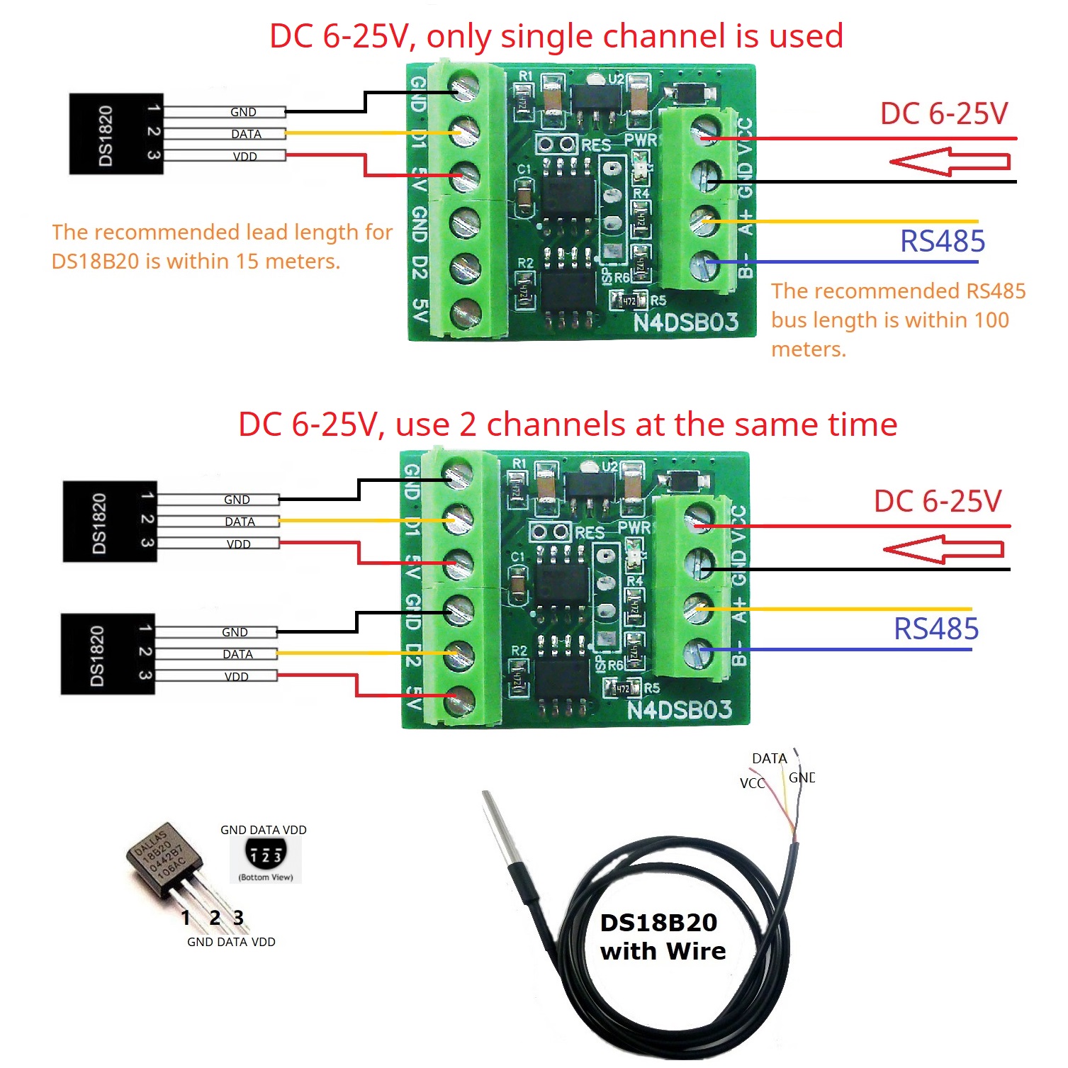 2CH RS485 Modbus  -55 to +125C - Ds18B20 Temperature Sensor 리뷰 및 가격