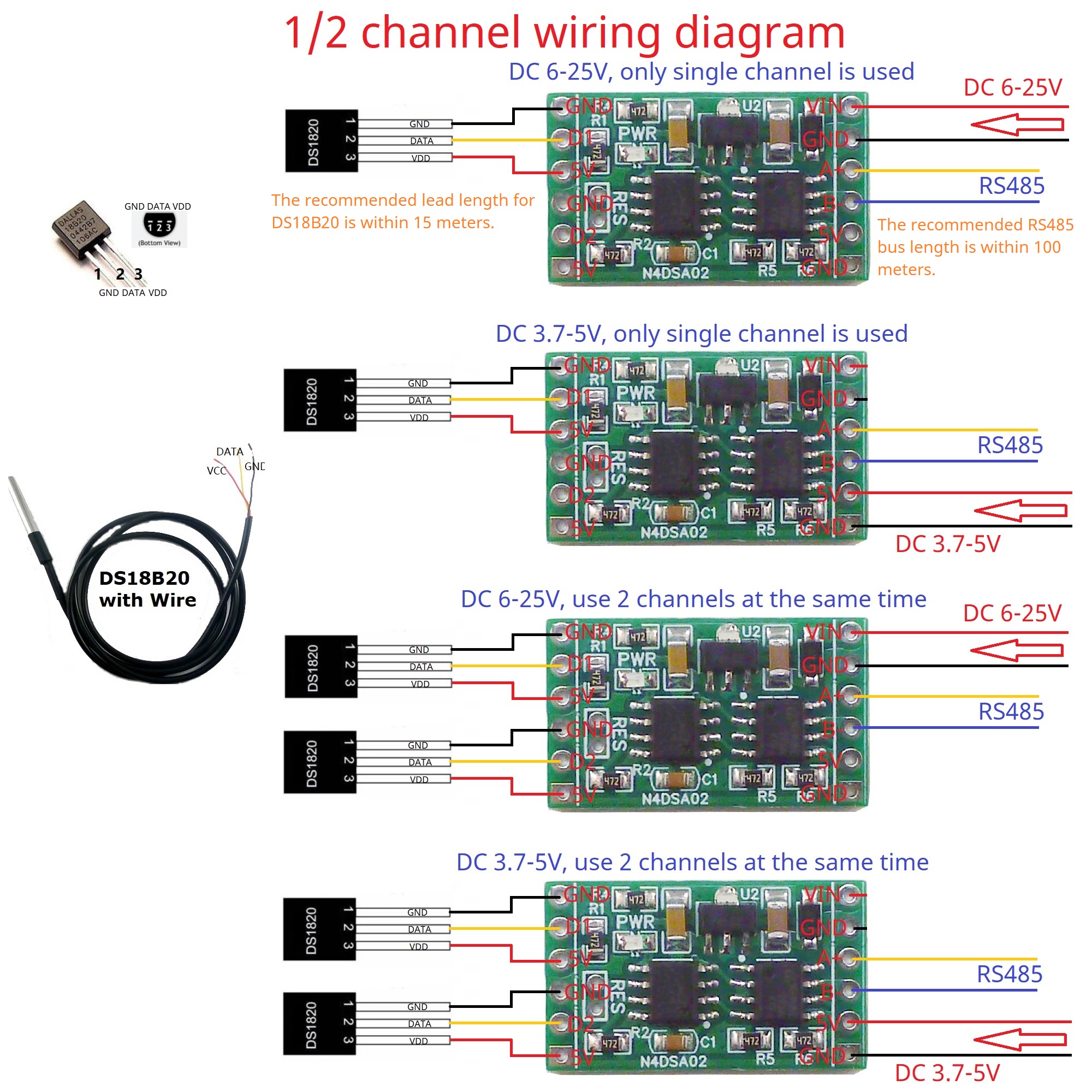 DS18B20 RS485 Adapter Board fo - Ds18B20 Temperature Sensor 리뷰 및 가격