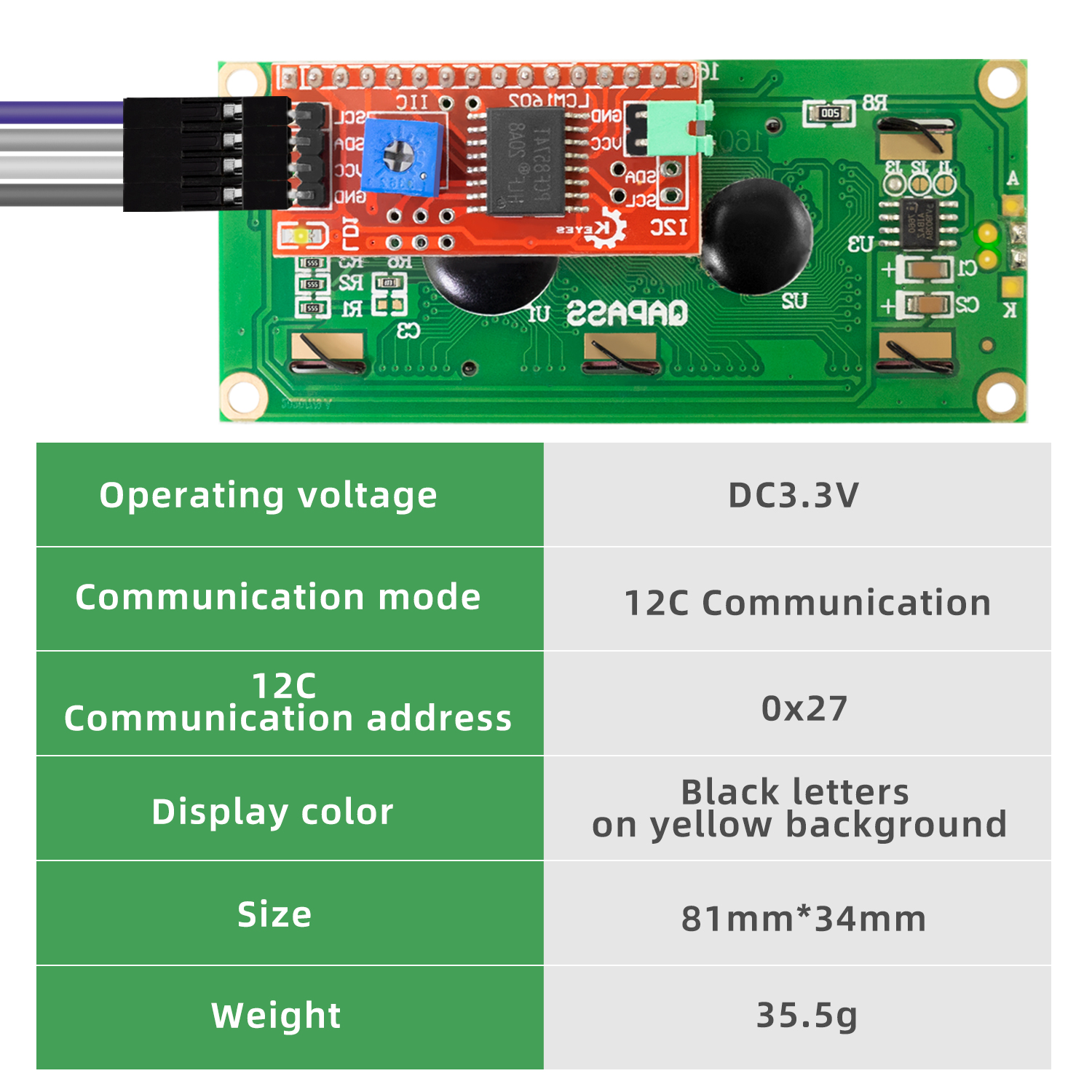 KEYES DC 3.3V LCD1602+I2C Modu - I2C Lcd Display 리뷰 및 가격